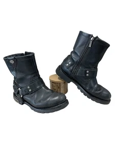 Harley-Davidson Men's Side Zip Black Leather Motorcycle Boots /Size 9.5 D96060 - Picture 1 of 14