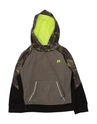 RUSSELL ATHLETIC Boys Hoodie Jumper 7-8 Years Medium Grey Colourblock AW61 - Image 1 of 3