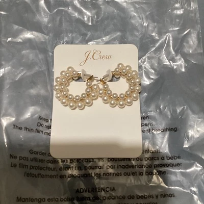 J. Crew Layered Mini Pearl Hoop Earrings Gold Tone Faux Pearl Hoop Earrings - Image 1 of 3