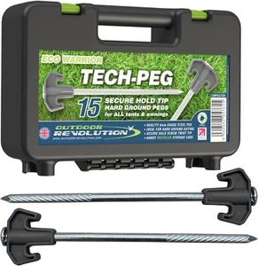 Heavy Duty Tent Pegs Steel Awning Ground Hard 15 Pack Low Profile w/ Storage Eco - Picture 1 of 2