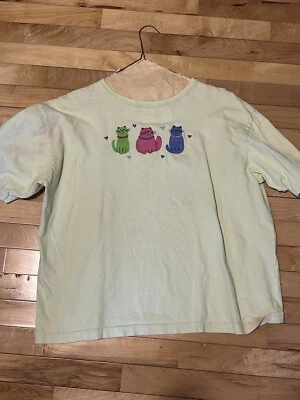vintage t shirt Top Stitch Morning Sun XL Cat Appliqués Distressed Cottage  - Image 1 of 4