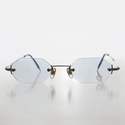 Gafas de sol vintage hexagonales azules con estrás blancas - llamativas Foto 1 de 3