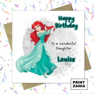 PRINT ZANIA Personalised Arial Disney Princess Birthday Card Daughter Granddaughter BHH