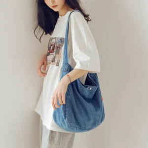 Bolsos Bandolera Moda Callejera Retro Denim Grande Bolso de Hombro (Azul Claro) - Imagen 1 de 12