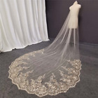 Champagne Lace Long Wedding Veil Shine Sequins Lace Tulle Bridal Veil With Comb