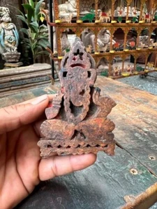 Rare 1800's Antique Wooden Gand Carved of Hindu's God Ganesha 4 x 3" - Picture 1 of 6