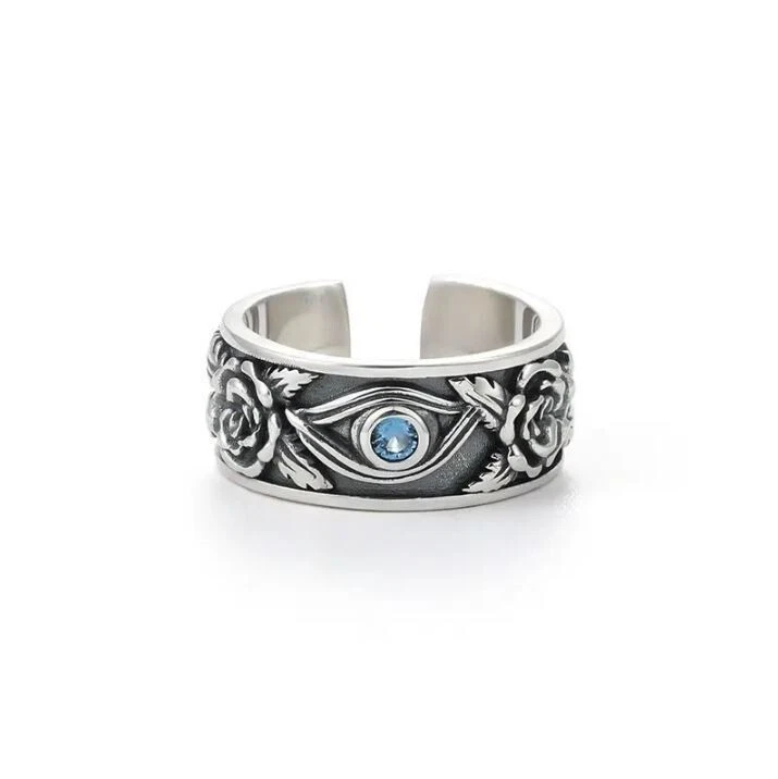 Ring 925 Silber Sterling Zirkonia Blau Herren Damen Sterne Größe Verstellbar - Bild 1 von 4