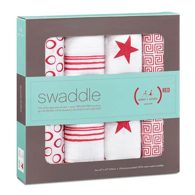 New Aden & Anais 4 Pack Swaddle Aden and Anais Blankets Red Special Edition - Image 1 of 2