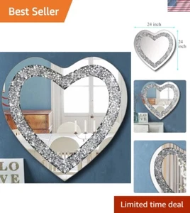 Luxurious 24x24 Crystal Crush Heart Mirror - Perfect for Stylish Interiors - Picture 1 of 9