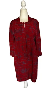 Women's Tunic Silk Red Tie Neck Long Sleeves Blouson Fit Medium - Picture 1 of 9