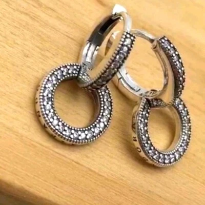 Nuevos Pendientes Genuinos Pandora Brillante Doble Aro Círculo Circonita cúbica 299052C01 Foto 1 de 4