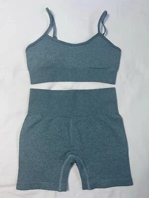 Roupas femininas 2 peças sem costura cintura alta curto crop top roupa ativa tamanho M - Imagem 1 de 4