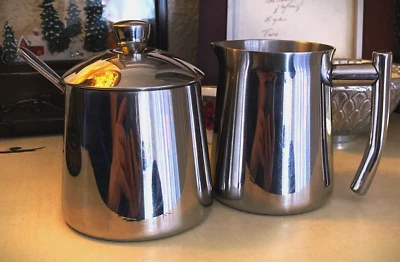 Williams-Sonoma™ Cream & Sugar Set With Lid And Spoon-Stainless Steel - NEW - Image 1 of 4