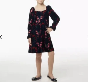Janie and Jack Girls Navy Rose Velvet Dress Dark Marine Rose Print Size 12 EUC - Picture 1 of 11