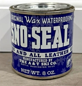 Barattolo latta calzature pelle SNO-SEAL impermeabilizzante cera originale vintage 1/2 COMPLETO! - Foto 1 di 8