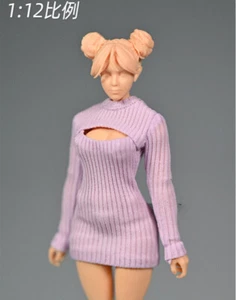 1:12 Scale Purple Sweater Dress Clothes for 6" Female Action Figure Body Toys - Picture 1 of 4