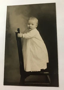 Vintage Real Photo Post Card RPPC PC Baby On Chair Long Dress X-19 - Picture 1 of 5