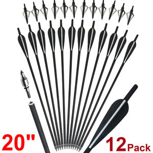 12Pcs 20" Hunting Carbon Arrow with 12Pcs 3 Fixed Blade Arrowhead for Crossbow
