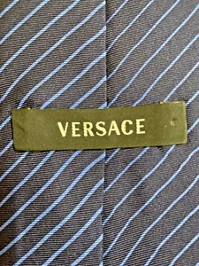 Gianni Versace Medusa Head Designer Silk Necktie Italy Blue Stripe Floral EUC - Picture 1 of 6