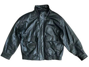 Vintage Members Only Black Men's Genuine Leather Bomber Jacket Sz XL ALD Style - Picture 1 of 12