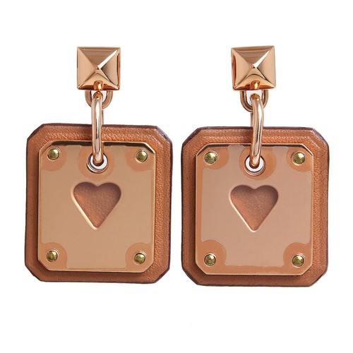 HERMÈS Orecchini Hermes As De Coeur cuori pelle di vitello veloce e placcato oro rosa oro