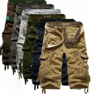 Mens Casual 3/4 Long Length Shorts Elasticated Waist Cotton Cargo Combat Pan ❀ - Picture 1 of 19