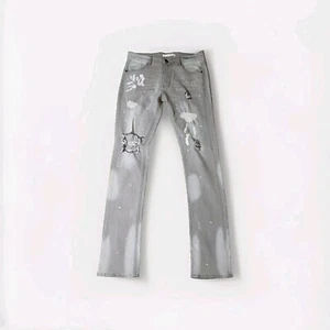 KDNK 11 4 14 11 Jeans Herren 34 grau Bleach Splatter Zip Leg Ripped Distressed - Bild 1 von 9