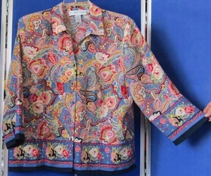 EUC Border Print TUNIC TOP by SAG HARBOR Multi-Color FLORAL Print 7/8 Sl EASY Ca - Picture 1 of 5