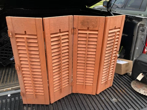 Vtg pair   four panels Tri-fold Wood Window Shutters Louver Cover