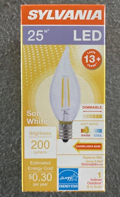 Sylvania LED B10 light bulb, 25 watt equivalent, candelabra base, - Image 1 of 4