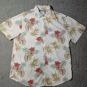 Denim & Flower Mens Hawaiian Shirt Tropical Button Large Slim Fit Short Sleeve - Picture 1 of 6