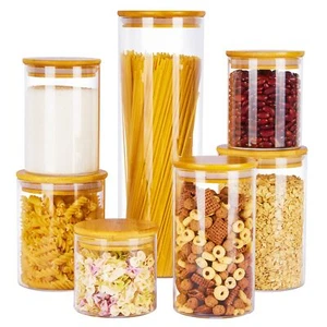 Glass Food Storage Jars 7 Pack Kitchen Containers with Airtight Bamboo Wooden... - Picture 1 of 7