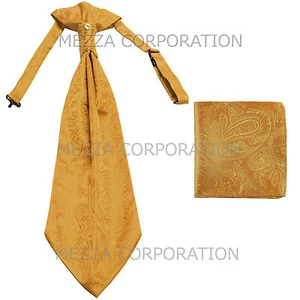 New Vesuvio Napoli Men's Polyester Ascot Cravat Necktie Hankie Paisley Gold - Bild 1 von 2