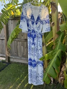 Lovers + friends Ashton dress in temple RomperWomens NWT Blue White Paisley Maxi - Picture 1 of 11