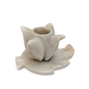 Scultura Portacandela Bocciolo Marmo Bianco White Marble Bud Candle Holde H.5cm - Picture 1 of 3