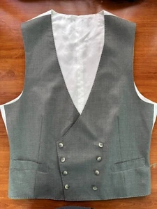 SuitSupply Ferrara DB Waistcoat Vest V-Neck 100% Wool Muted green gray Size 42R - Picture 1 of 11