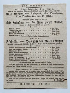 Theater in Ehingen - Die Heimkehr - seltener original Flyer um 1820 - Bild 1 von 2