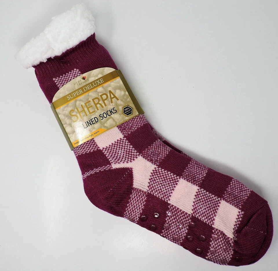 Heat Trendz 71197 Super Deluxe Sherpa Forrado Zapatilla Calcetines A Cuadros Foto 1 de 1
