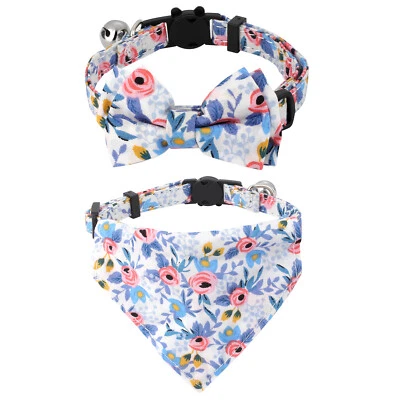 Conjunto de pañuelos y collar con estampado floral para mascotas cachorro con pajarita para gato perro Foto 1 de 4