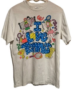 Vintage 90s Tennis USA cartoon Art Single Stitch Shirt Size M “I Love Tennis” - Picture 1 of 8