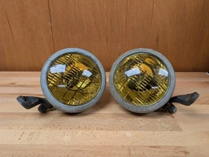 Pair Vintage GE MF21 W MF19 Amber Fog Lamp Light Assembly Tractor Pickup Truck - Picture 1 of 21