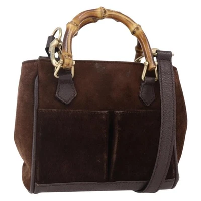 GUCCI Bamboo Hand Bag Suede 2way Brown Gold 007 1793 0238 Auth BA7262 - Image 1 of 4
