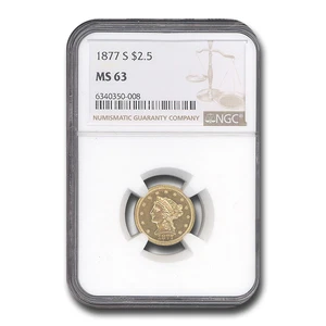 1877-S $2.50 Liberty Gold Quarter Eagle MS-63 NGC - Picture 1 of 3