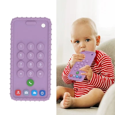 (Púrpura) Divertido teléfono simulado en forma de mordedor masticar juguete sensorial bebé suave Foto 1 de 4