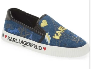 Karl Lagerfeld Paris Jazlyn Slip On Sneaker Blue Denim Women’s Size 5 M - Picture 1 of 12