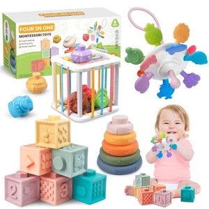 4-in-1 Baby Toys for 6-12 Months, Montessori Soft Stacking Blocks for Babies,... - Picture 1 of 7