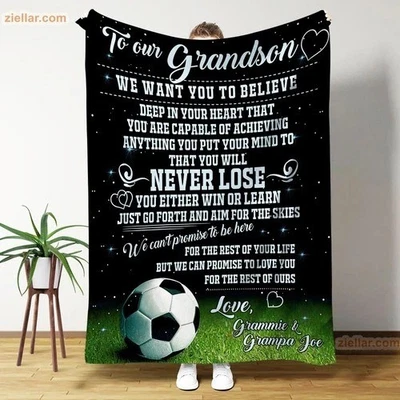 To My Grandson Soccer Fleece Blanket, Personalized Blanket Gift from Grandma - Image 1 of 4