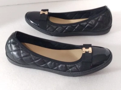 Pisos de ballet Sesto Meucci talla 7 negros acolchados de cuero sin cordones con acento dorado Foto 1 de 4