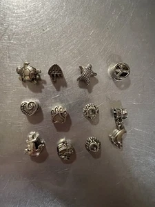 12 Pc Lot Metal Cable Chain Bracelet Silver Tone Charms Beads Only Turtle Heart - Picture 1 of 6