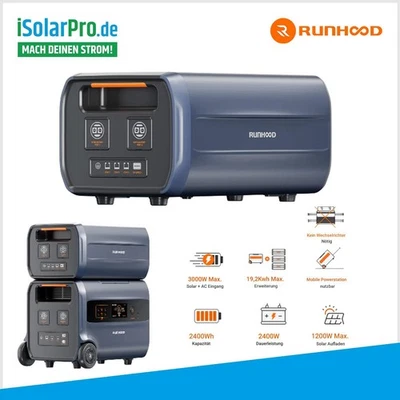 ISOLARPRO 2,4 kWh RUNHOOD B2400 Erweiterungsbatterie für F2400 Balkonkraftwerk Solar-Speic